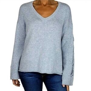 JOHN+JENN Braided Sleeve Sweater,Color Gray, Size S